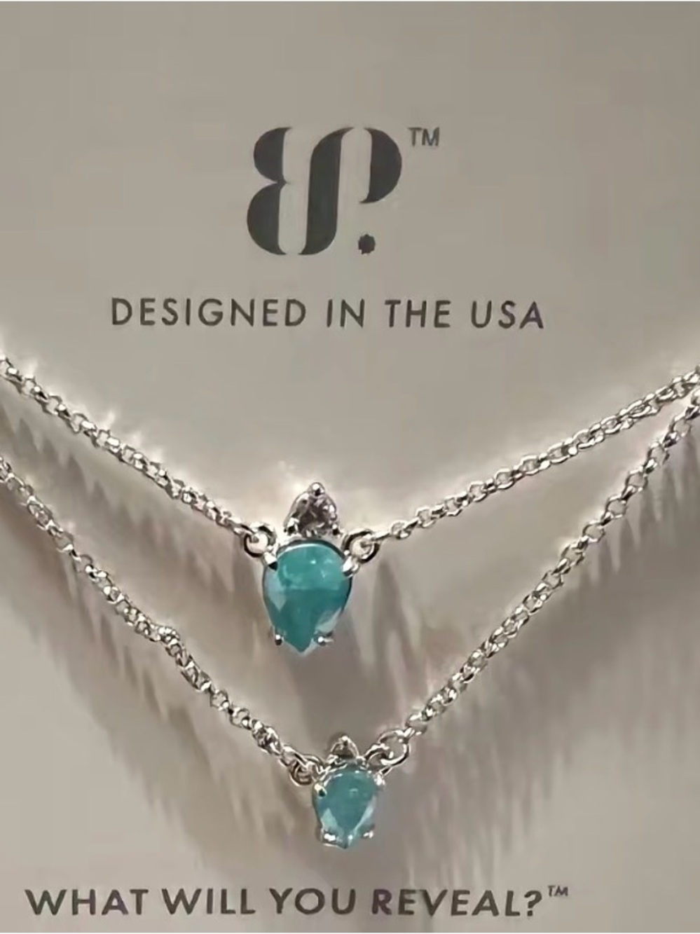 Bomb Party Teardrop Double Layer Necklace - Aqua Silver NEW with tags NWT